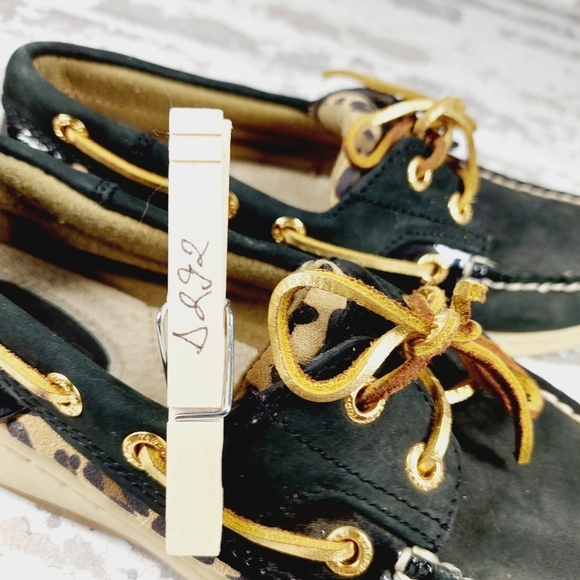 Sperry Topsider Women’s Black Leopard Angelfish Boat Shoes Flat Loafers D292 - Picture 8 of 8